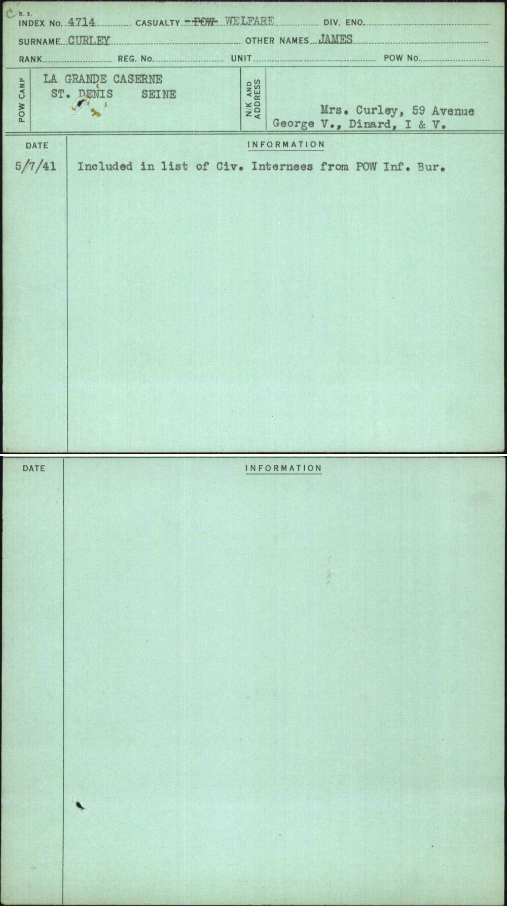 Curley, James, [No Service Number]