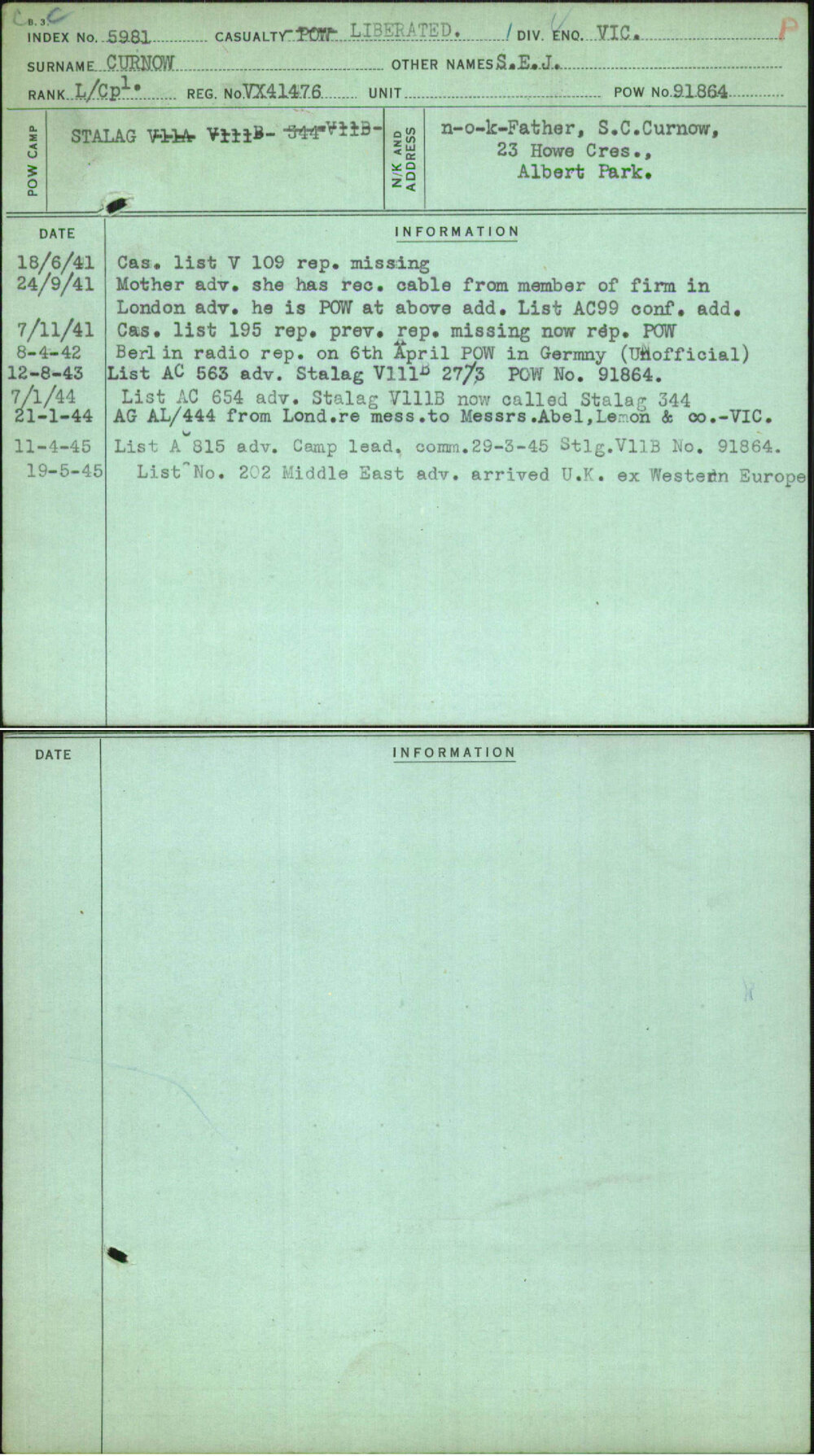 Curnow, S E J, VX41476