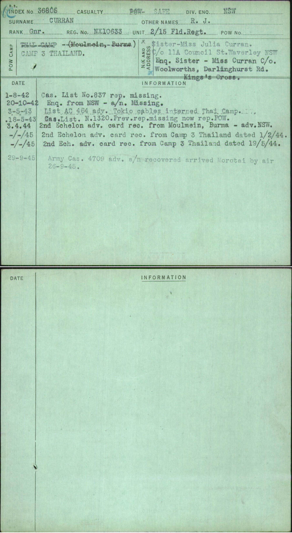 Curran, R J, NX10633