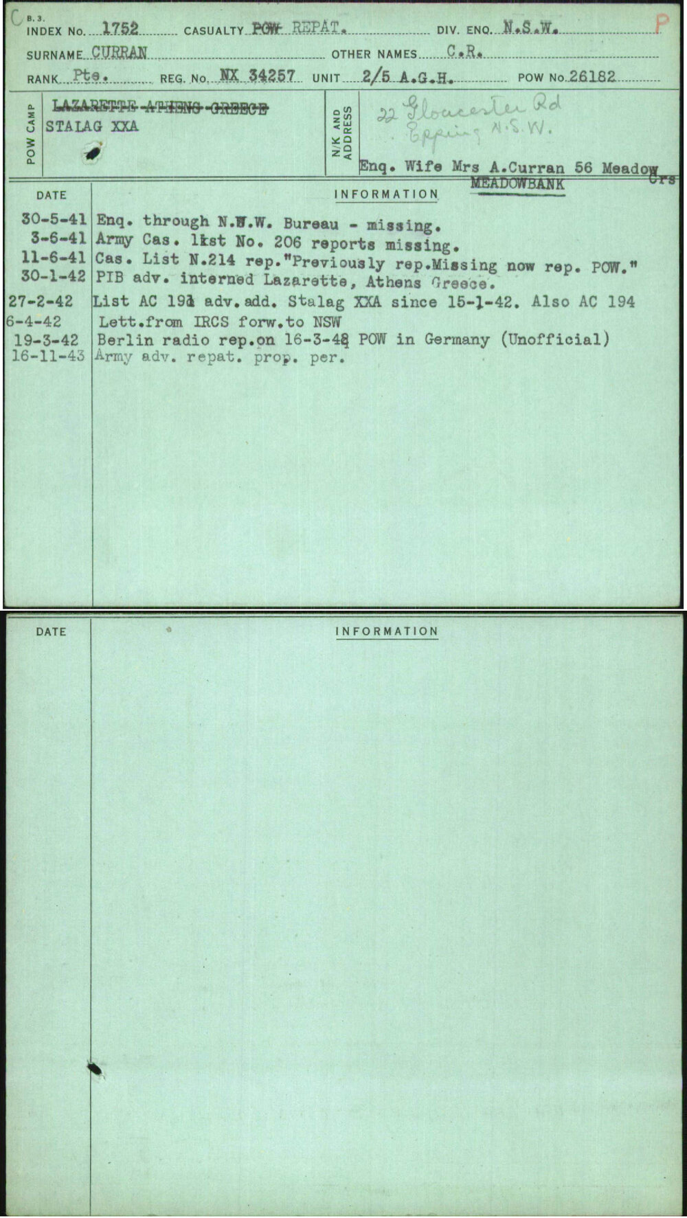 Curran, C R, NX34257