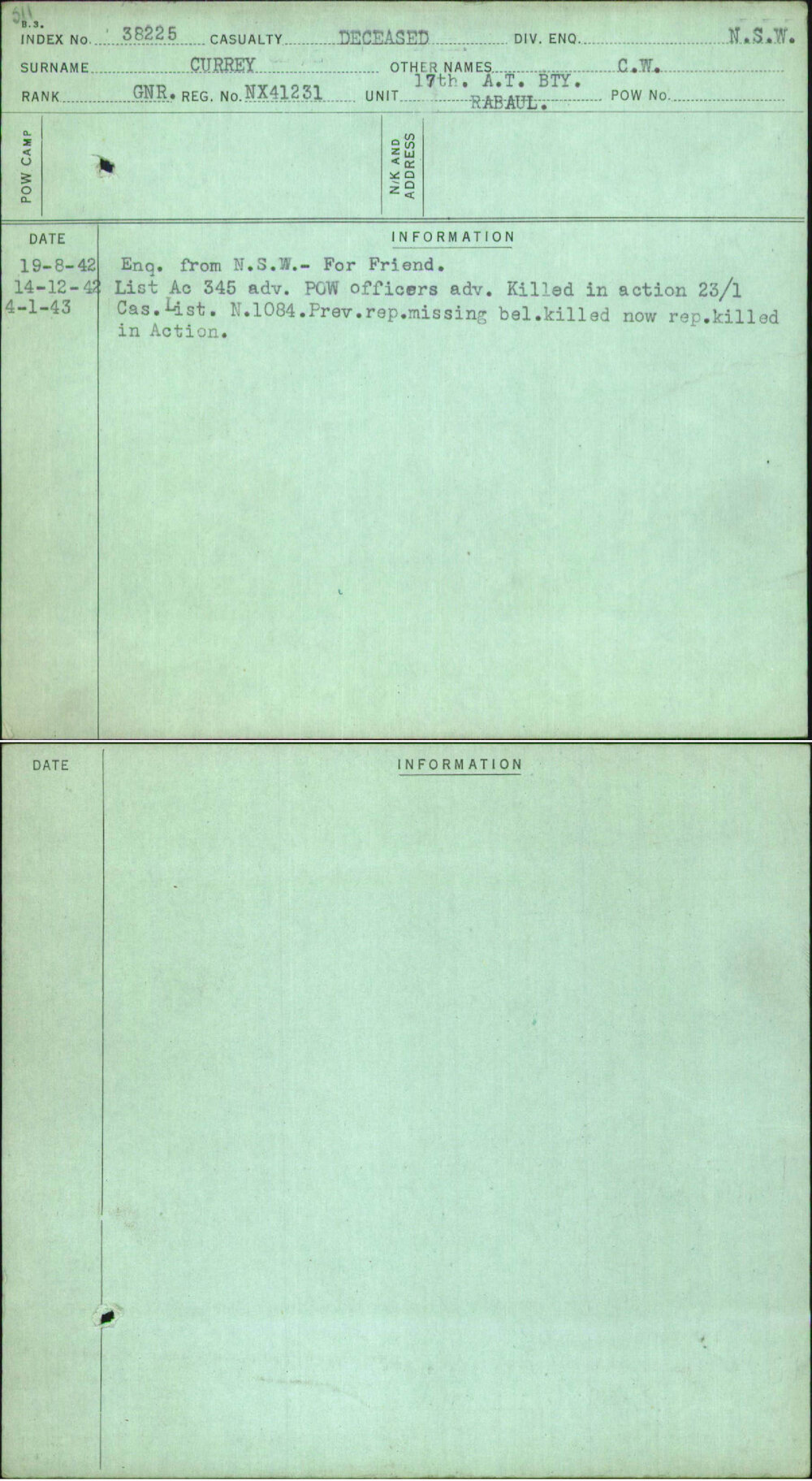 Currey, C W, NX41231
