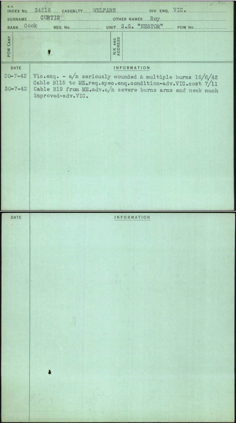 Curtis, Roy, [No Service Number]