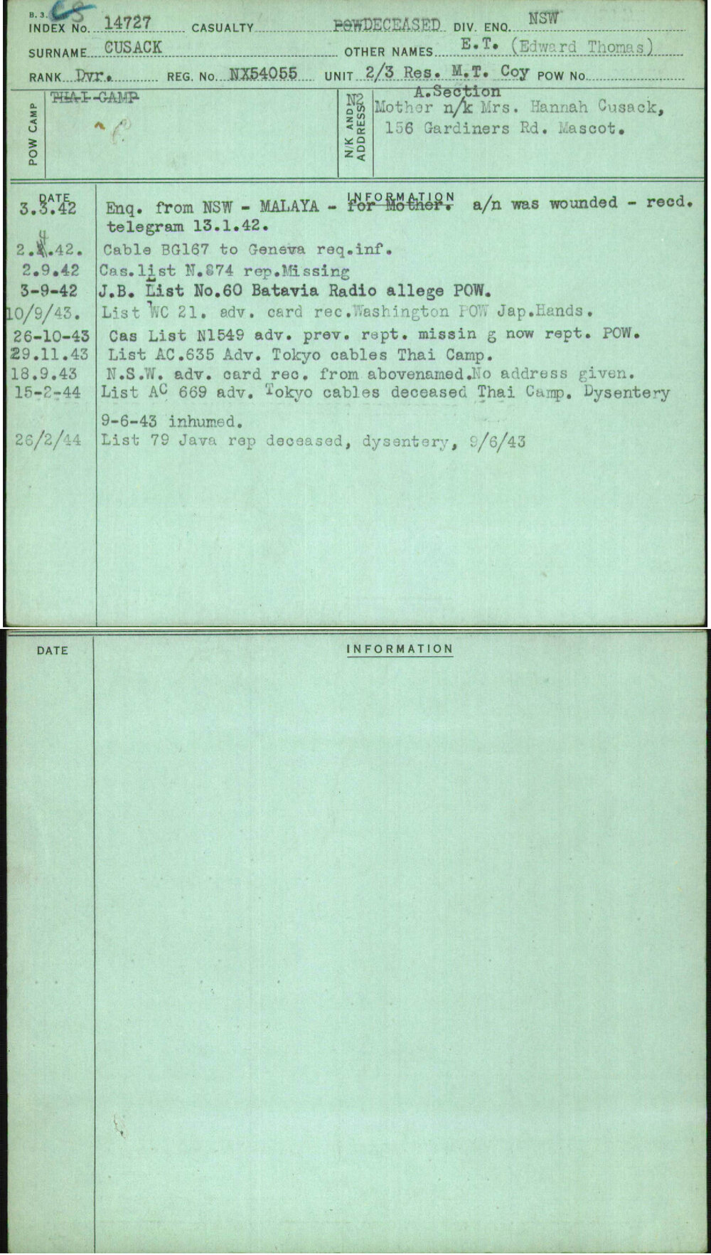 Cusack, E T (Edward Thomas), NX54055