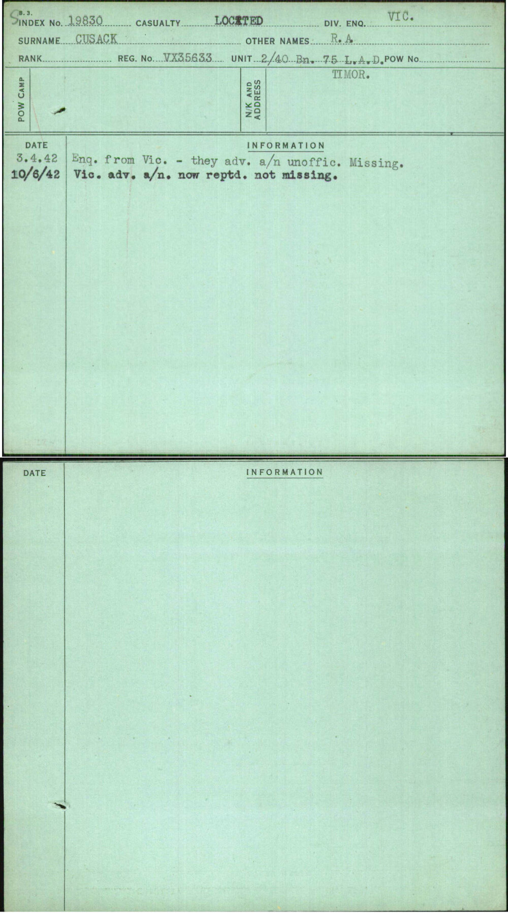 Cusack, R A, VX35633