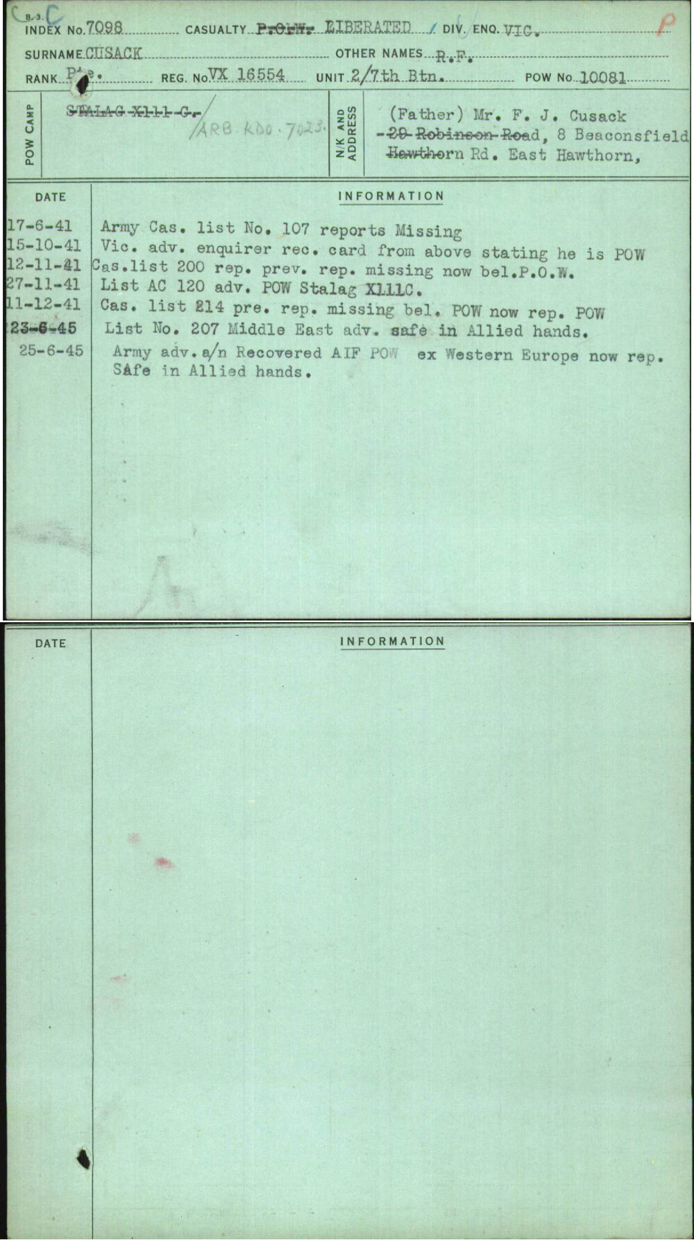 Cusack, R F, VX16554