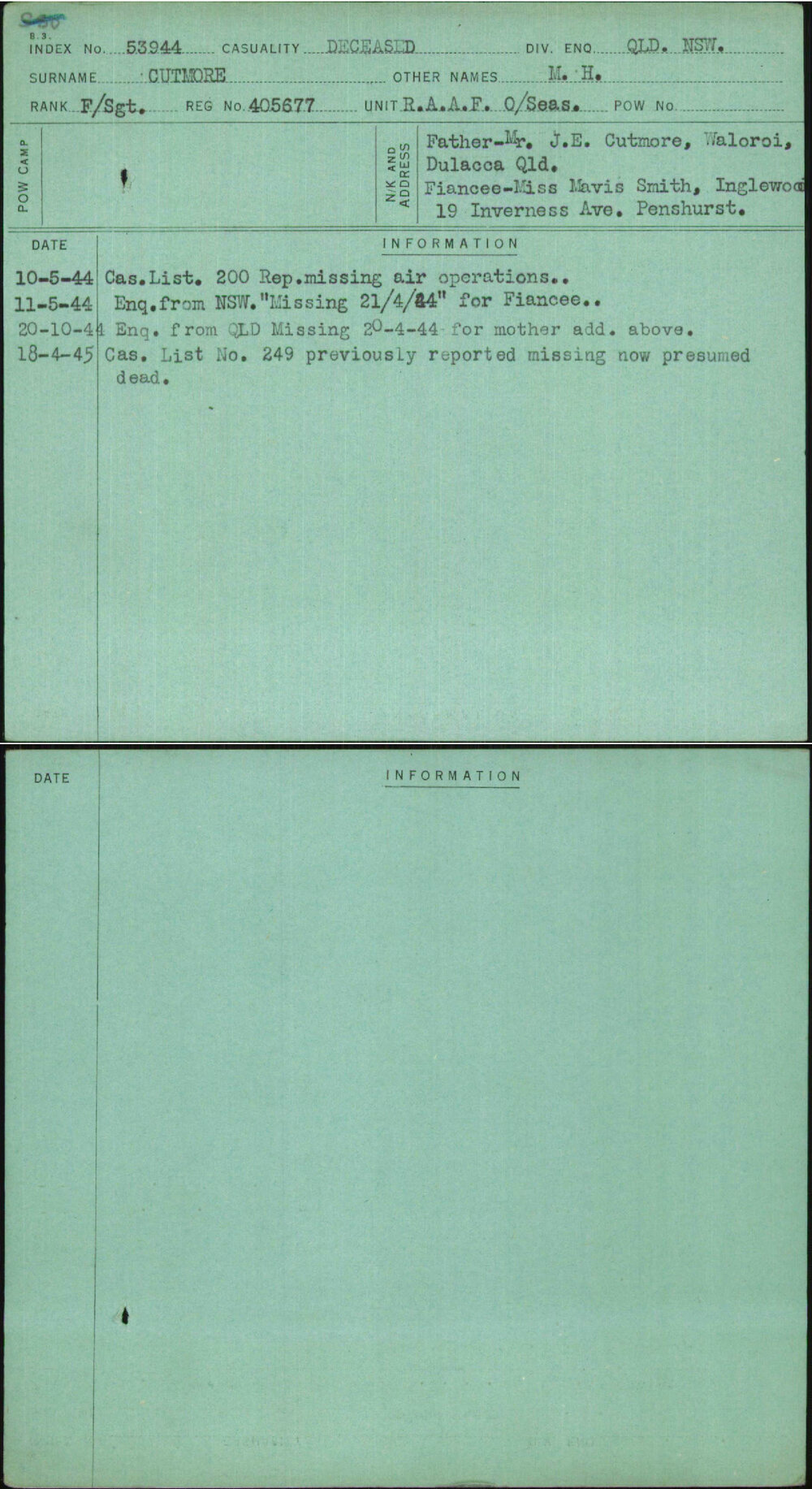 Cutmore, M H, 405677