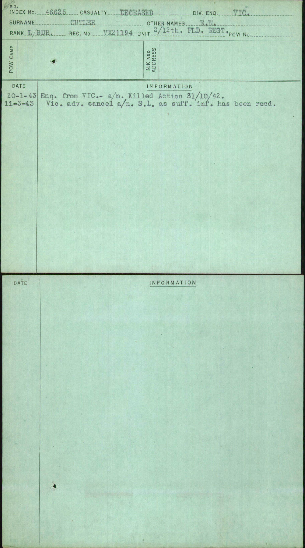 Cutler, E W, VX21194