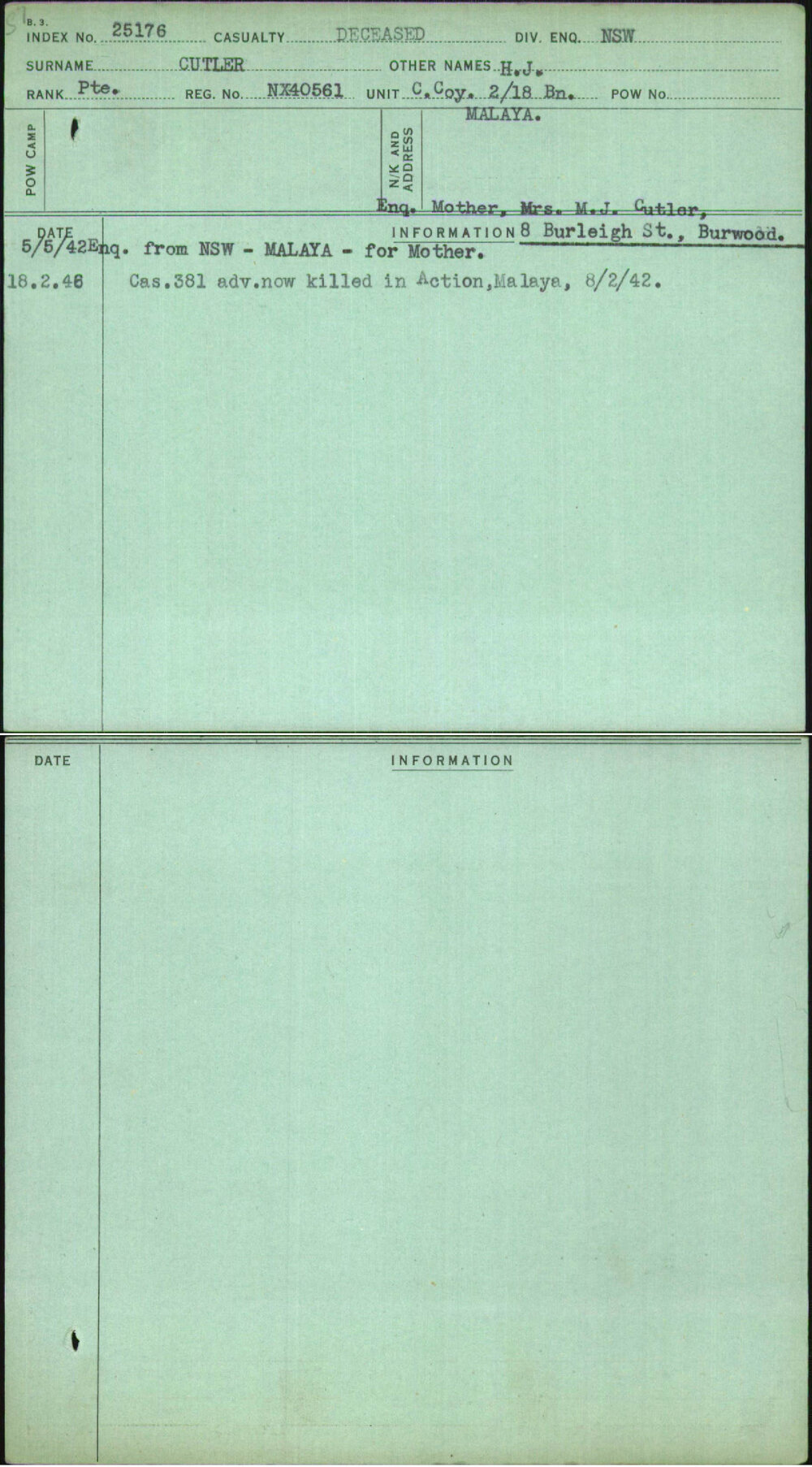 Cutler, H J, NX40561