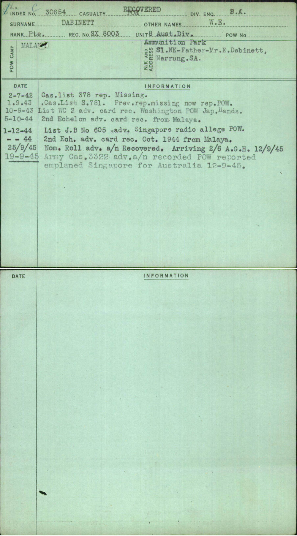 Dabinett, W E, SX8003