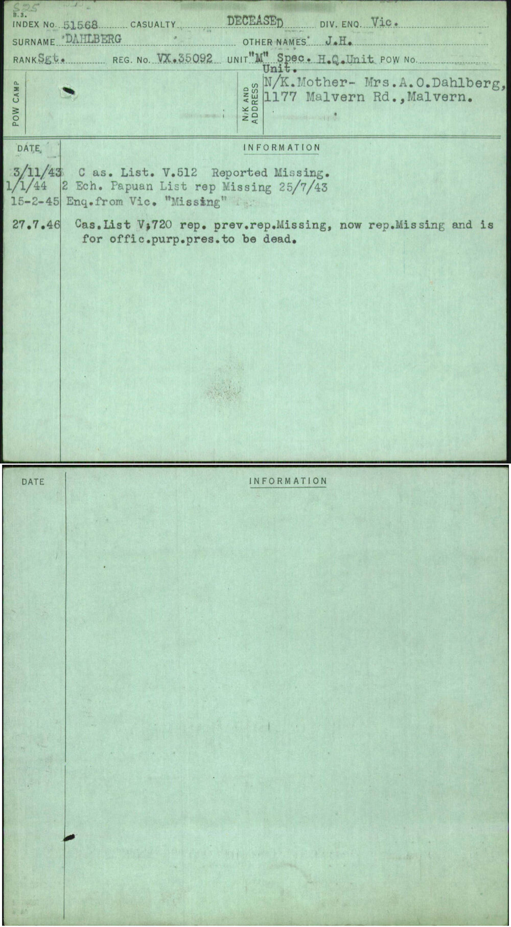 Dahlberg, J H, VX35092