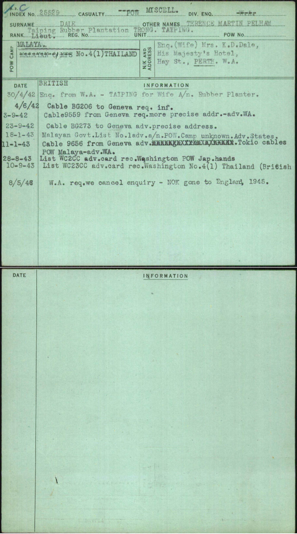 Dale, Terence Martin Pelham, [No Service Number]