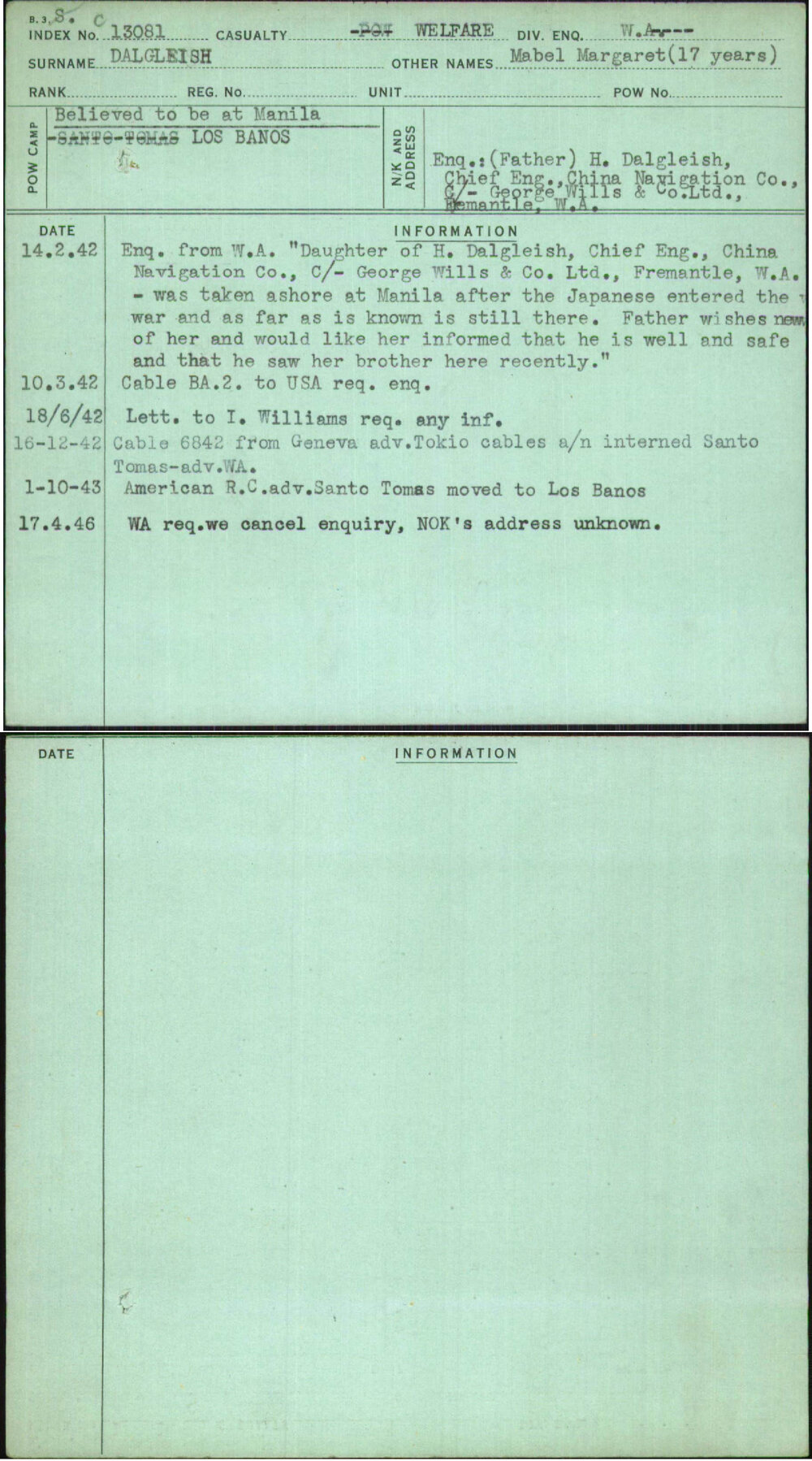 Dalgleish, Mabel Margaret (17 Years), [No Service Number]