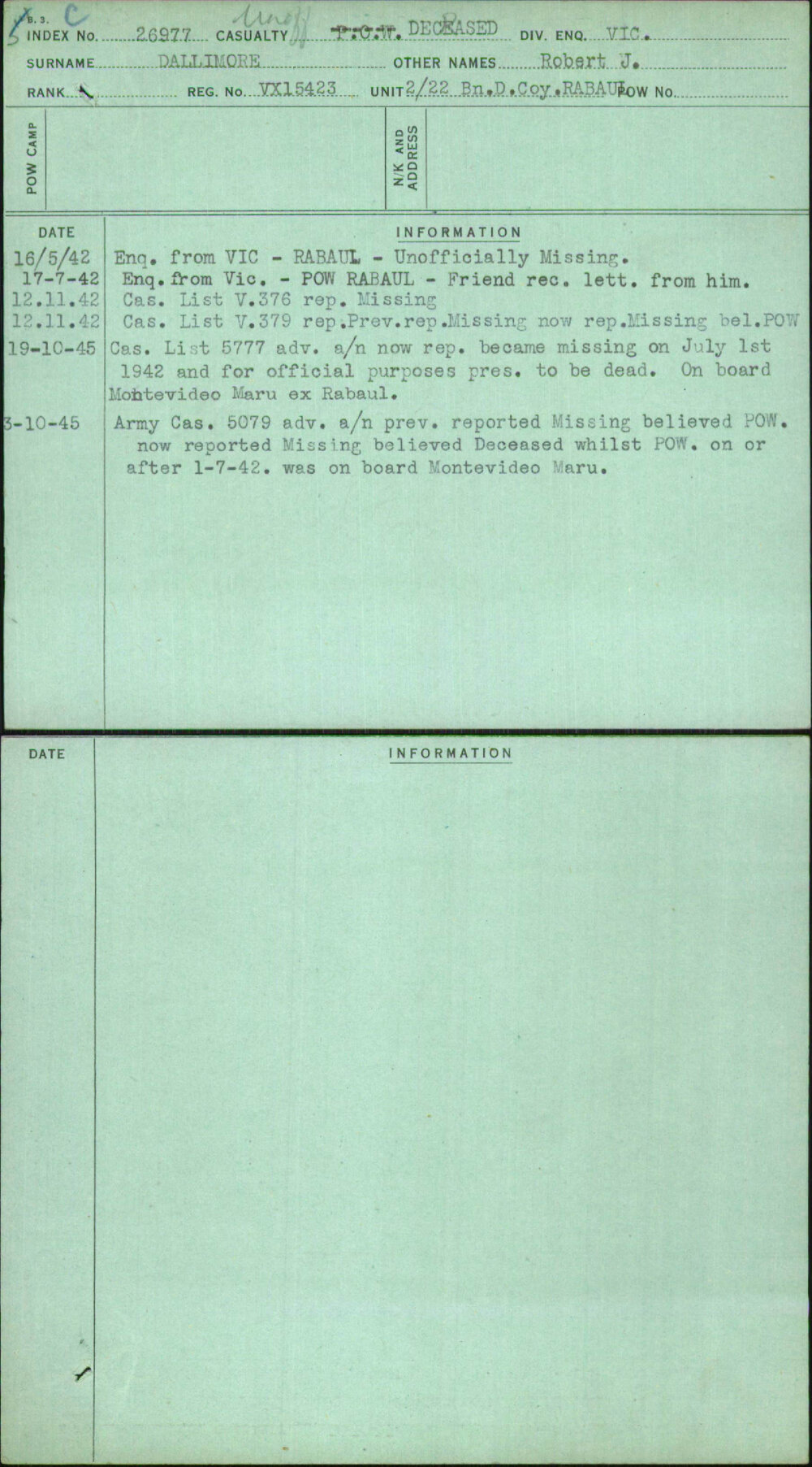 Dallimore, Robert J, VX15423