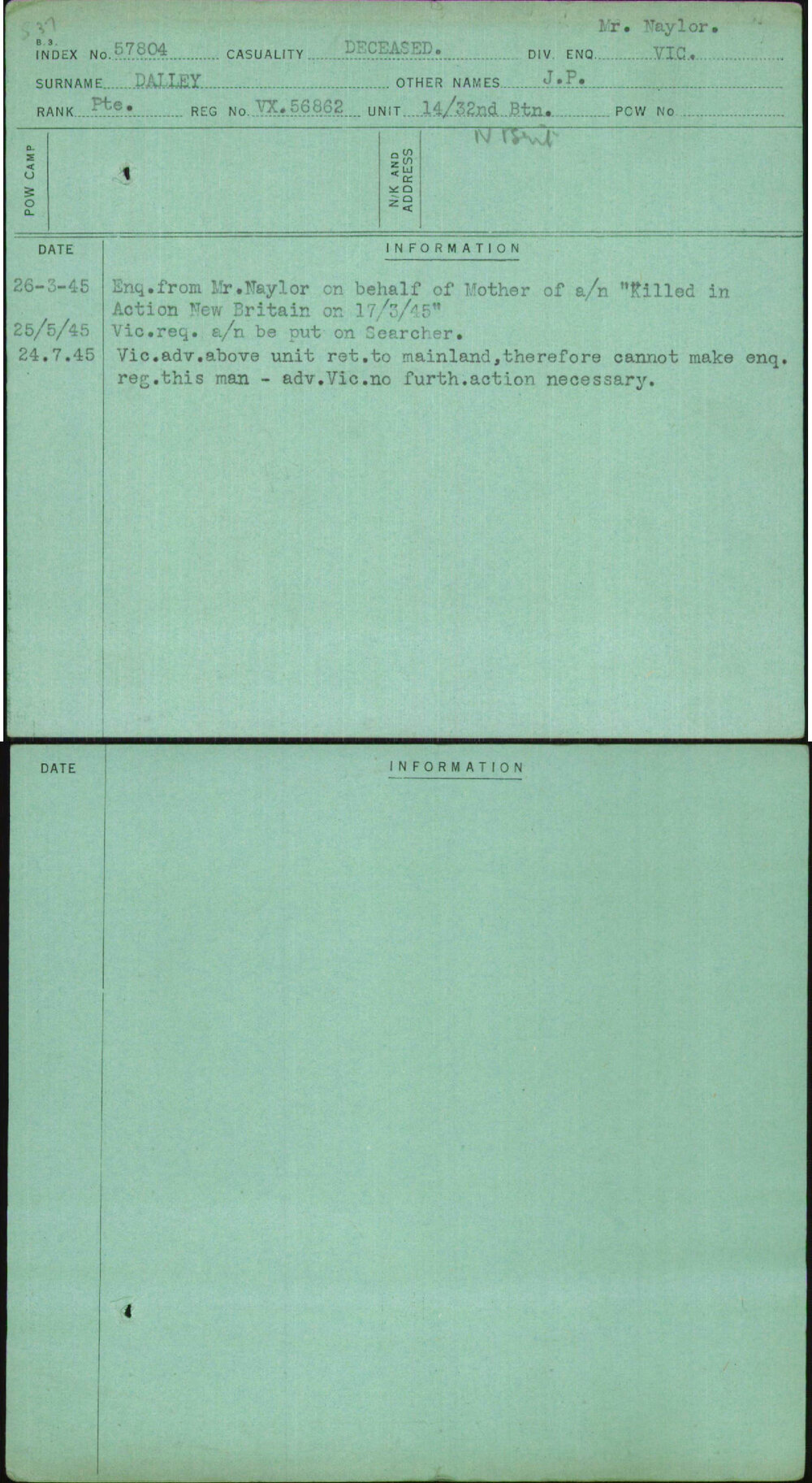 Dalley, J P, VX56862