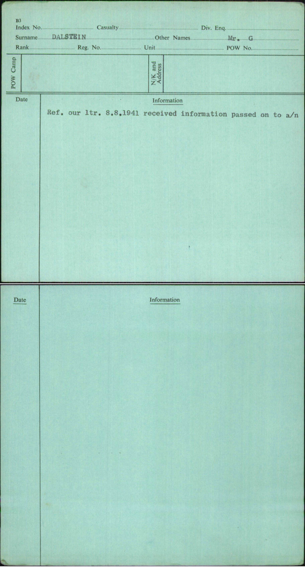 Dalstein, Mr G, [No Service Number]