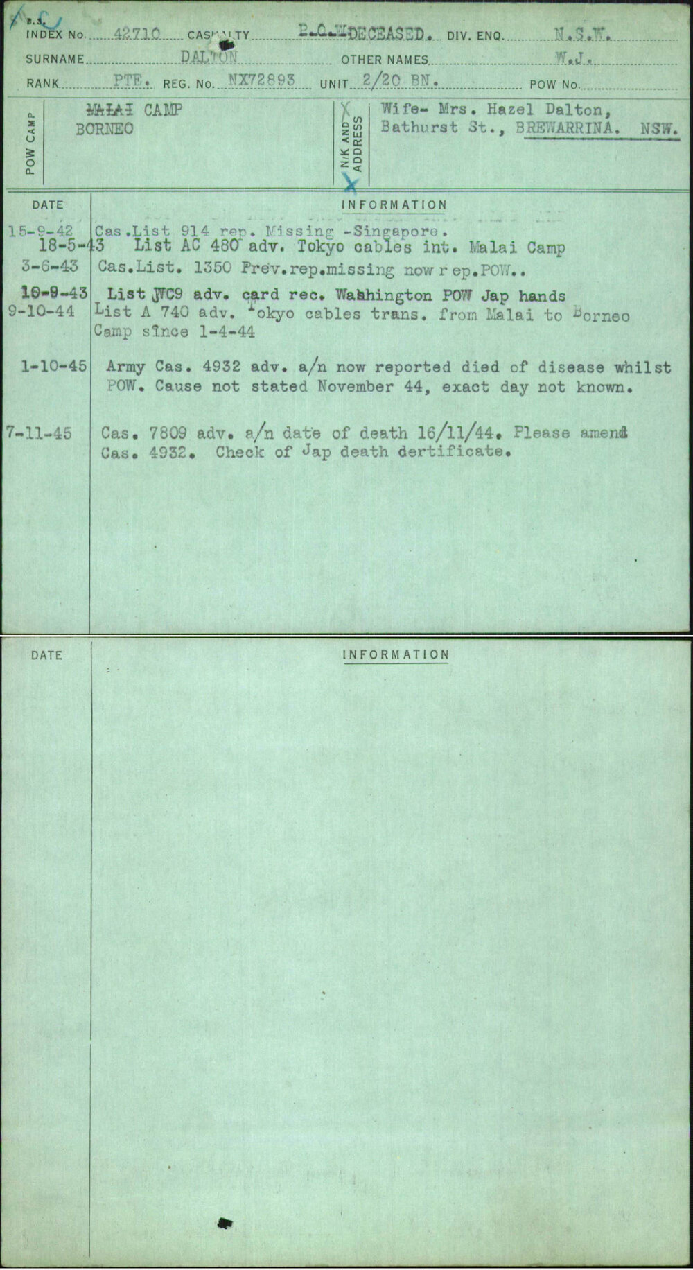 Dalton, W J, NX72893