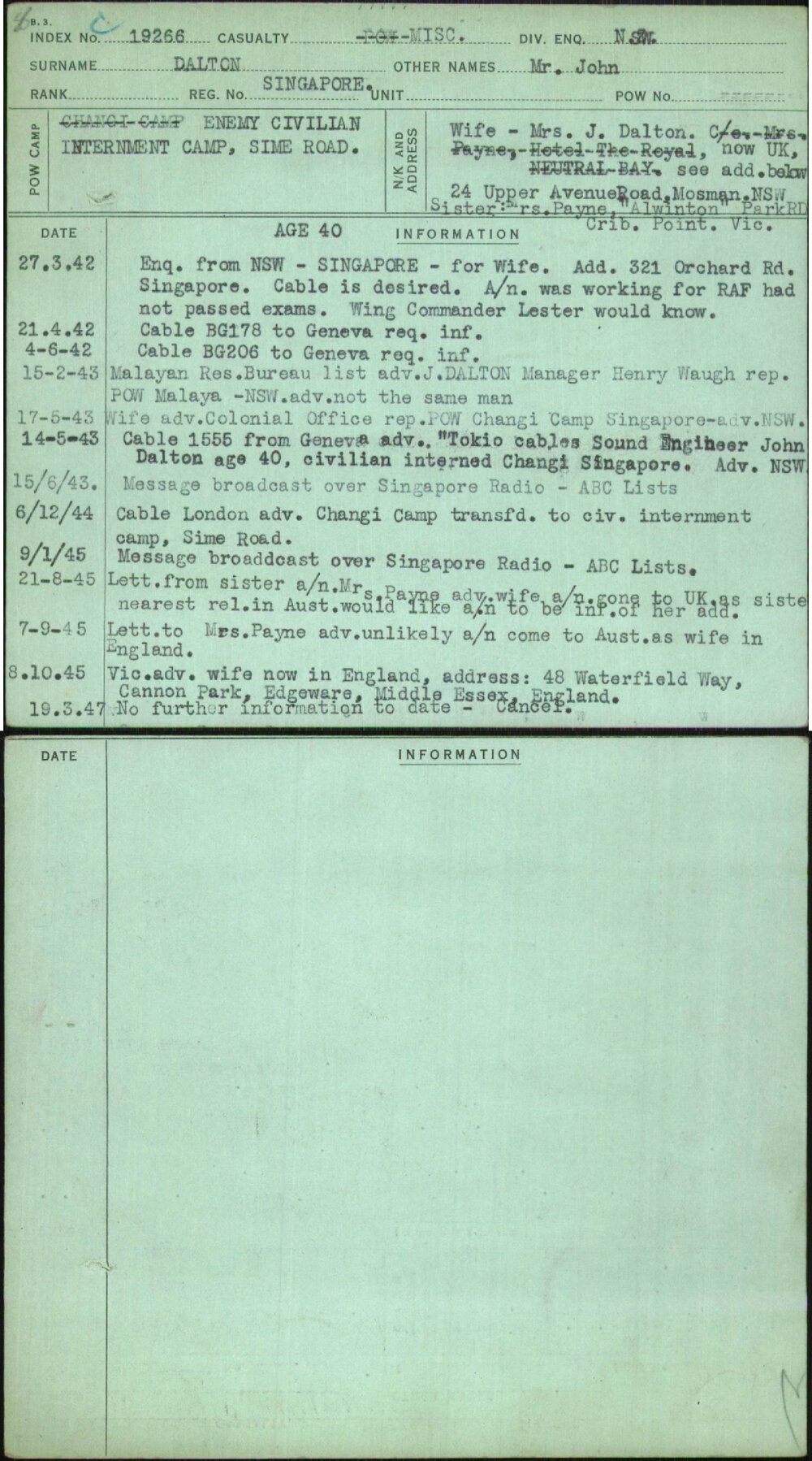 Dalton, Mr John, Singapore