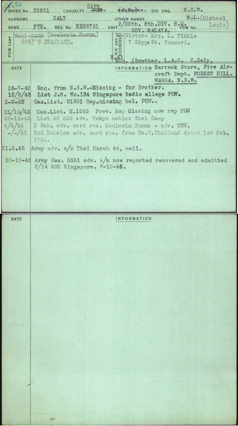 Daly, M L (Michael Louis), NX65751