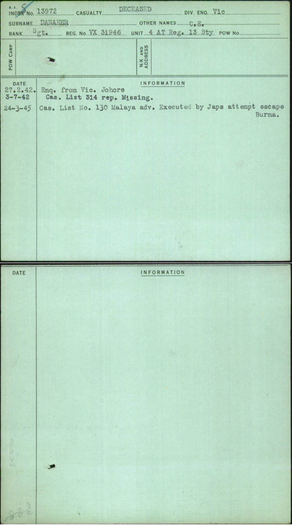 Danaher, C E, VX31946