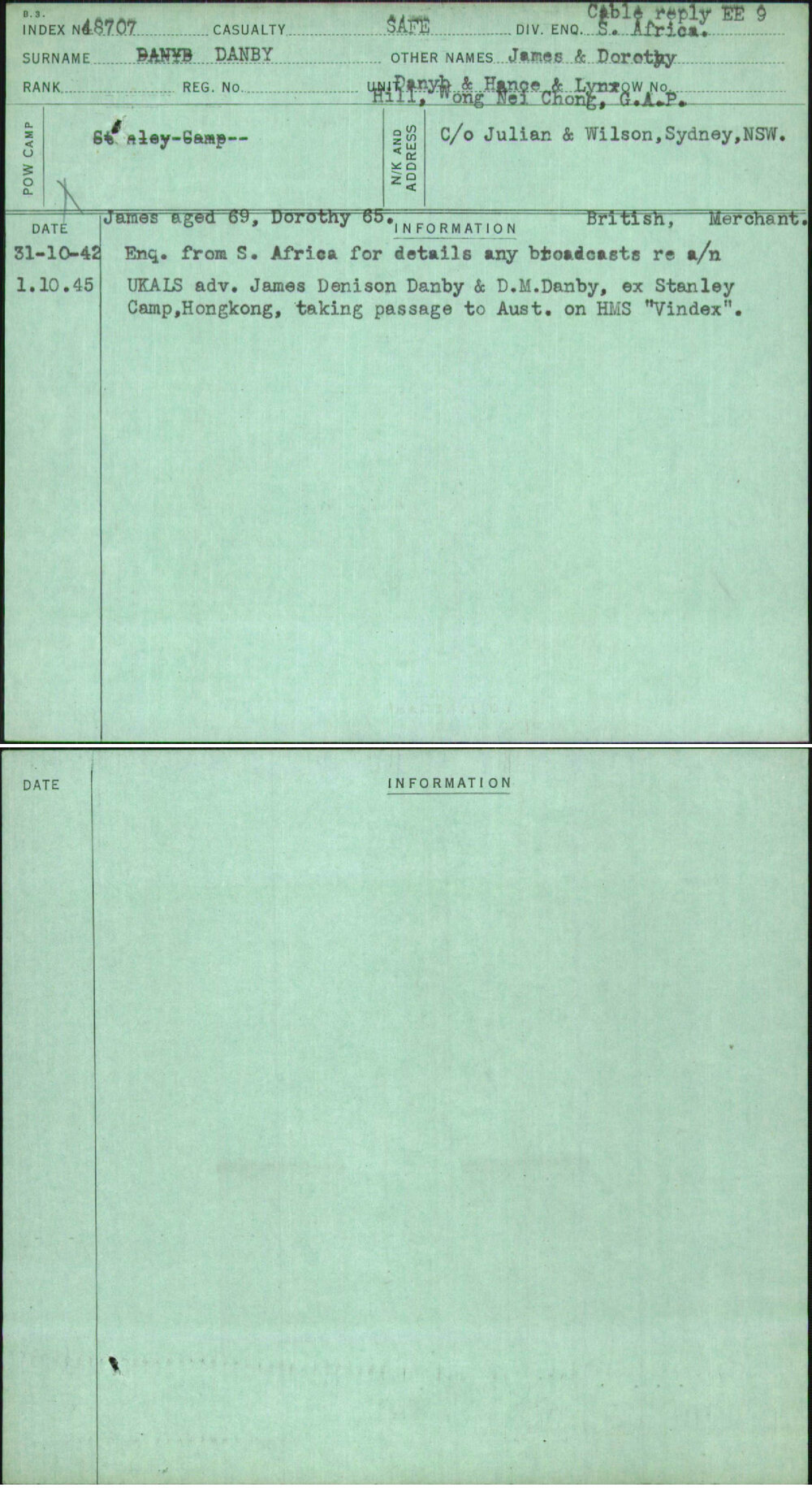 Danby, James &amp; Dorothy, [No Service Number]