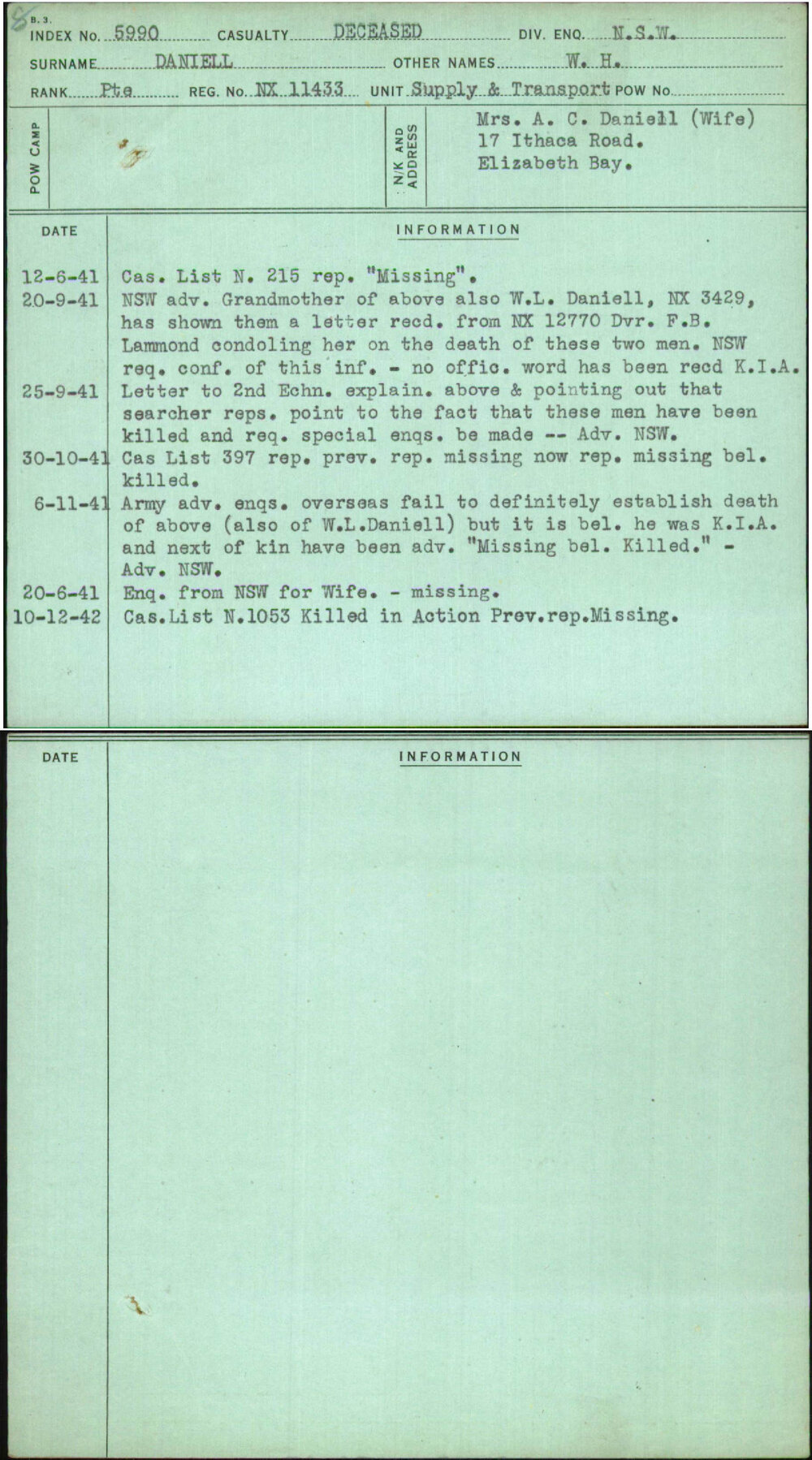 Daniell, W H, NX11433