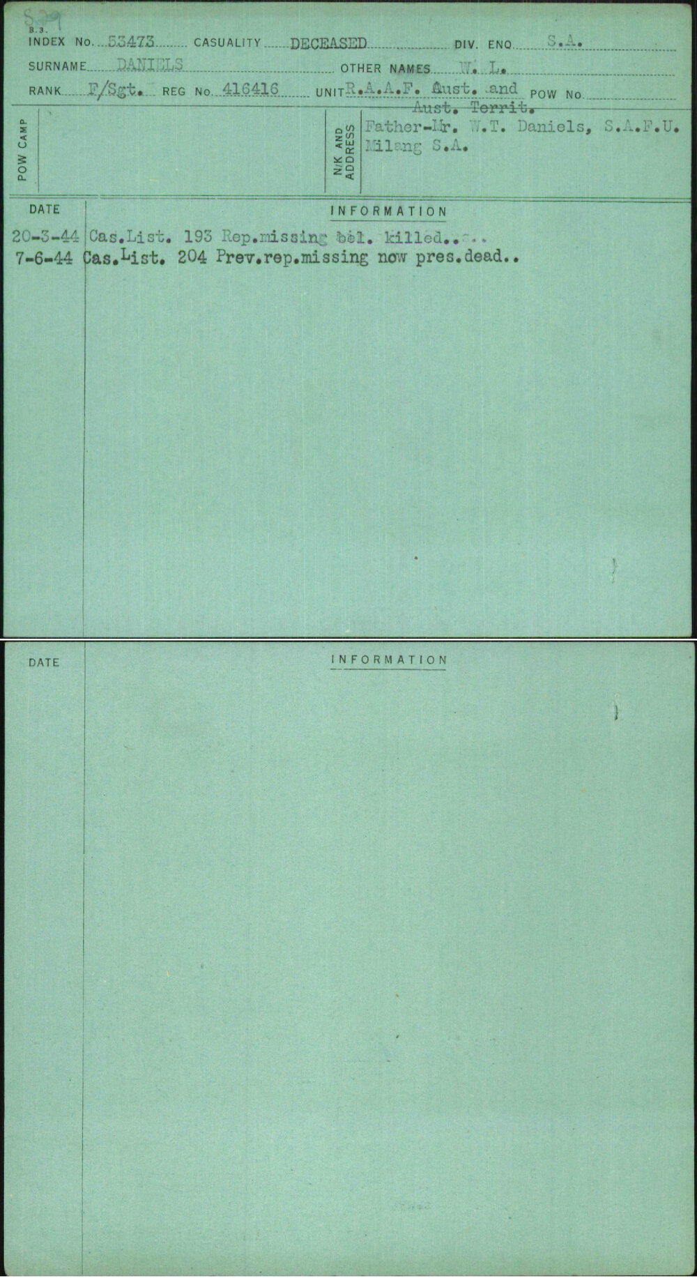 Daniels, W L, 416416