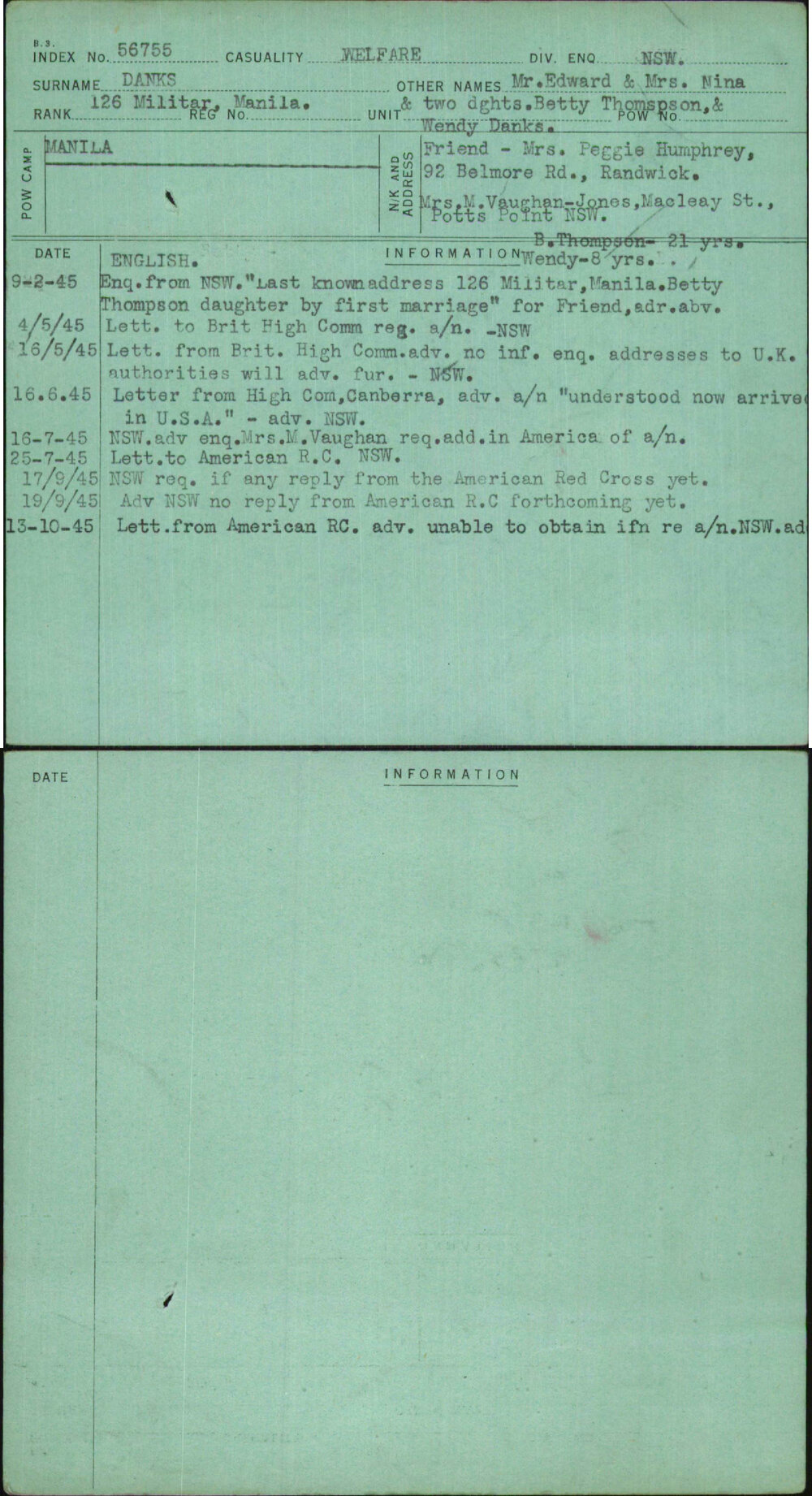 Danks, Mr Edward &amp; Mrs Nina, [No Service Number]