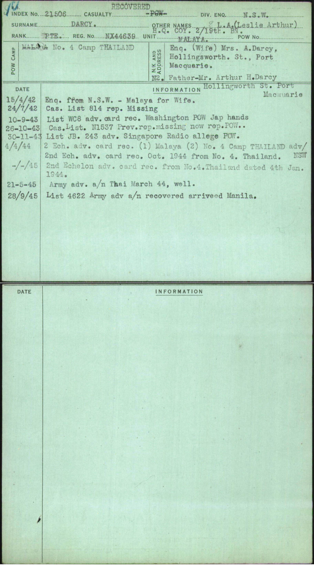 Darcy, L A (Leslie Arthur), NX44639
