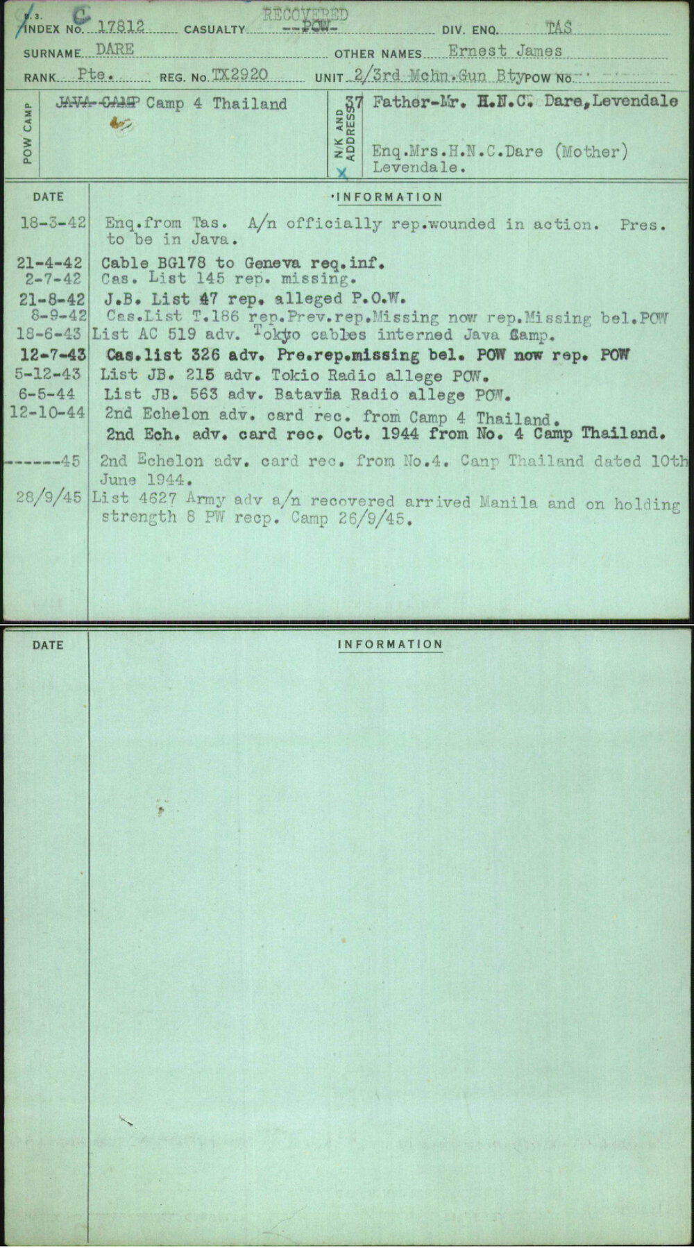 Dare, Ernest James, TX2920