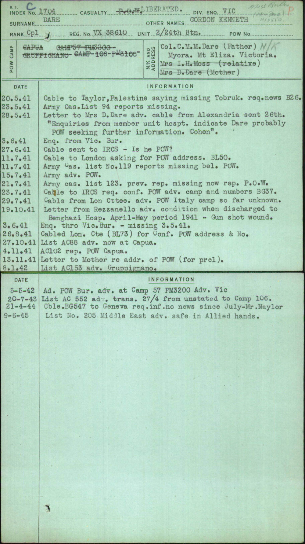 Dare, Gordon Kenneth, VX38610