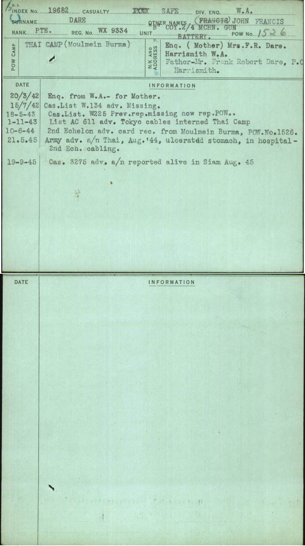 Dare, John Francis, WX9334