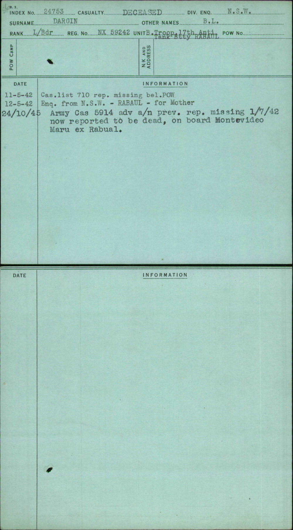 Dargin, B L, NX59242