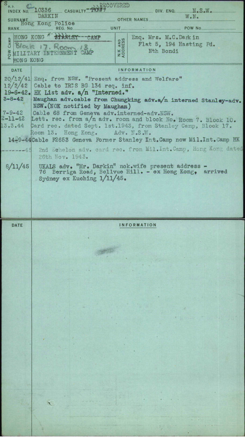 Darkin, W N, [No Service Number]