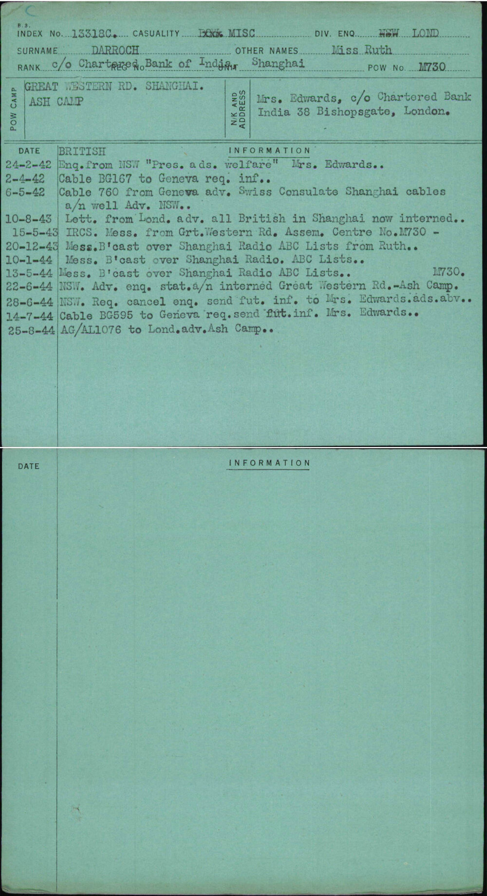 Darroch, Miss Ruth, [No Service Number]