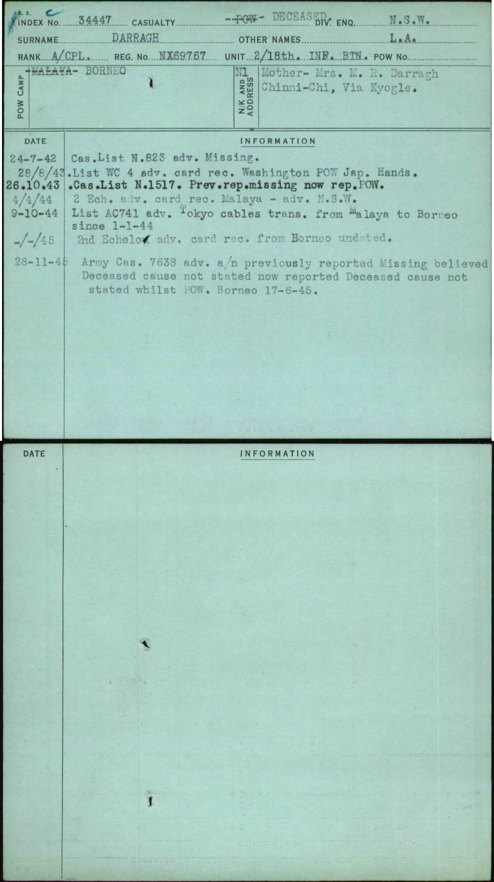 Darragh, L A, NX69767