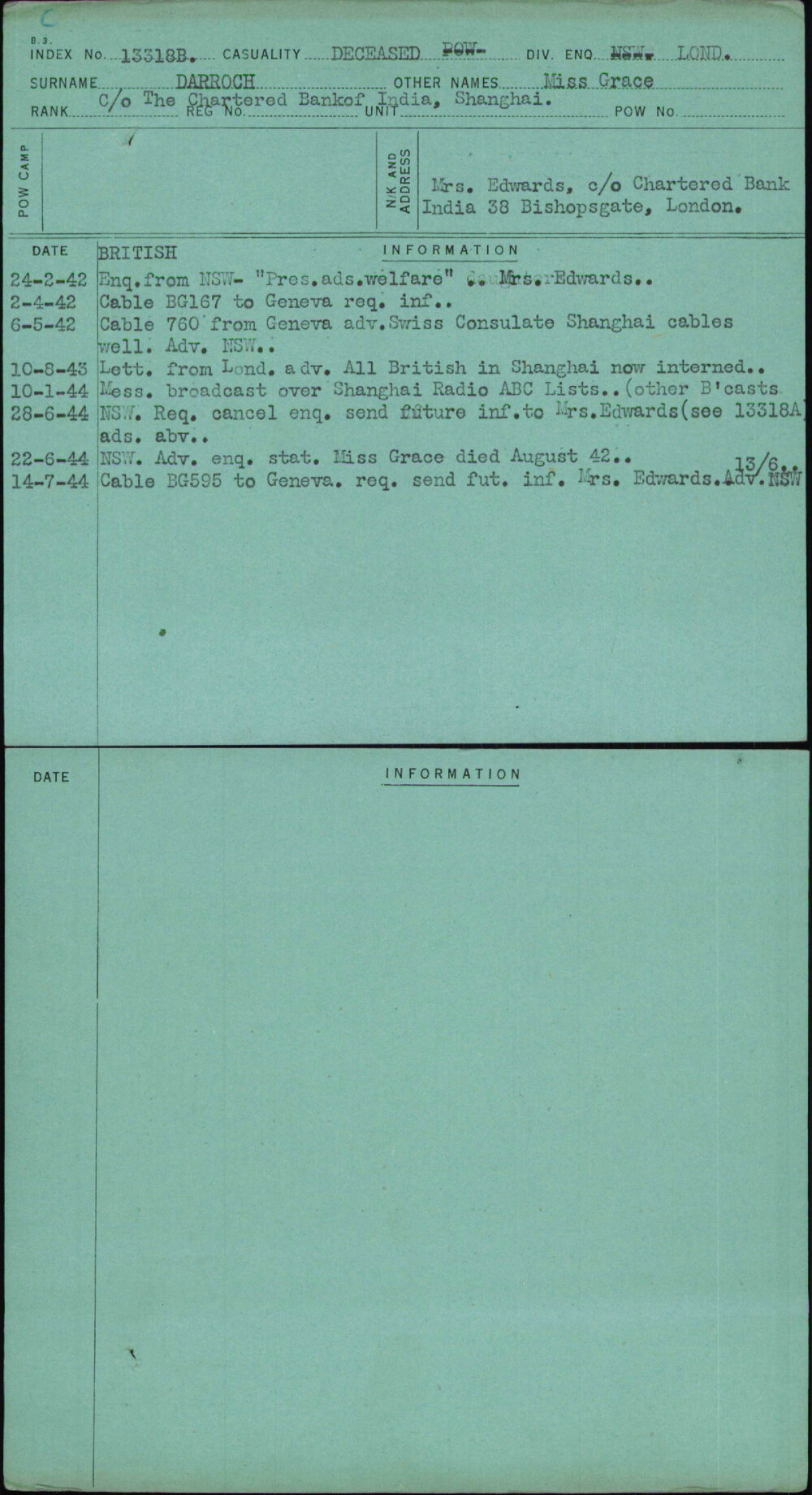 Darroch, Miss Grace, [No Service Number]