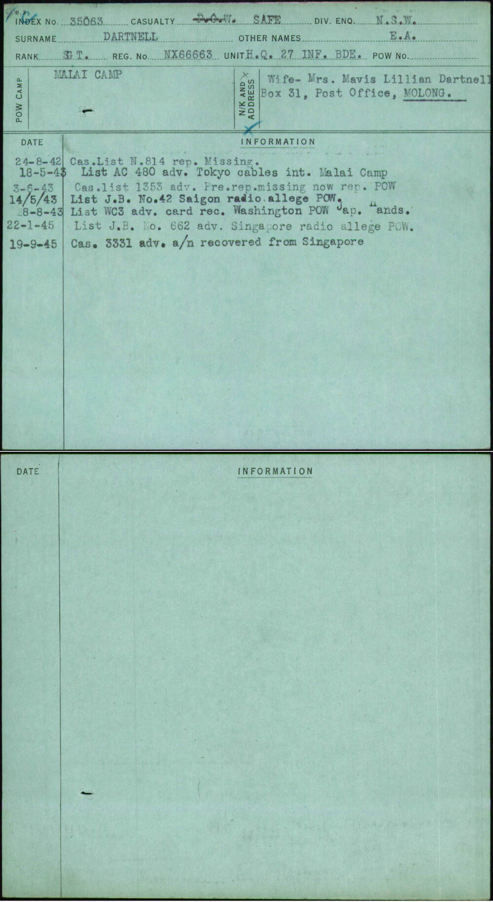 Dartnell, E A, NX66663