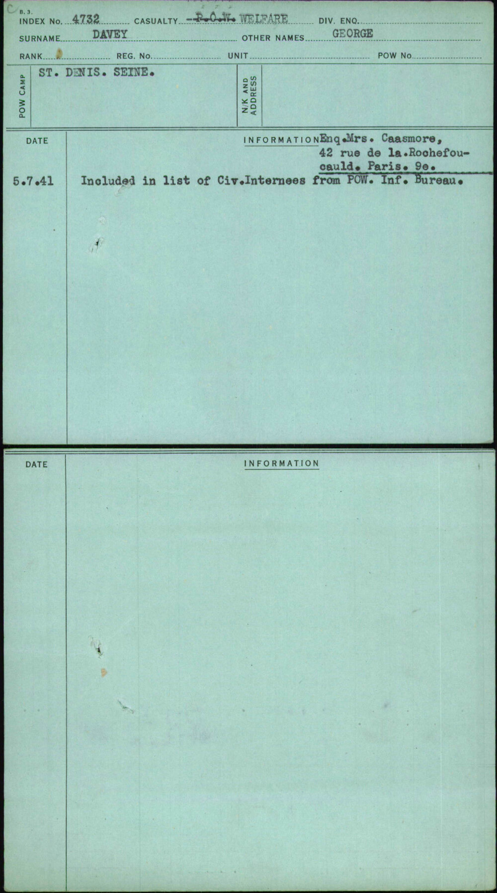 Davey, George, [No Service Number]