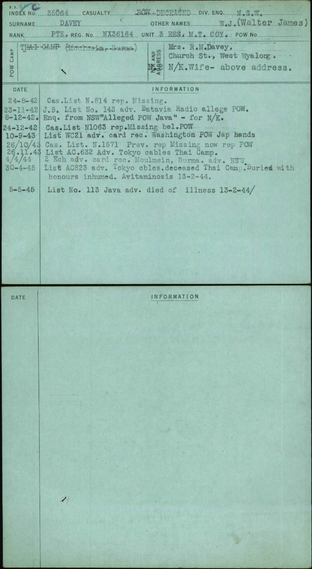 Davey, W J (Walter James), NX36164