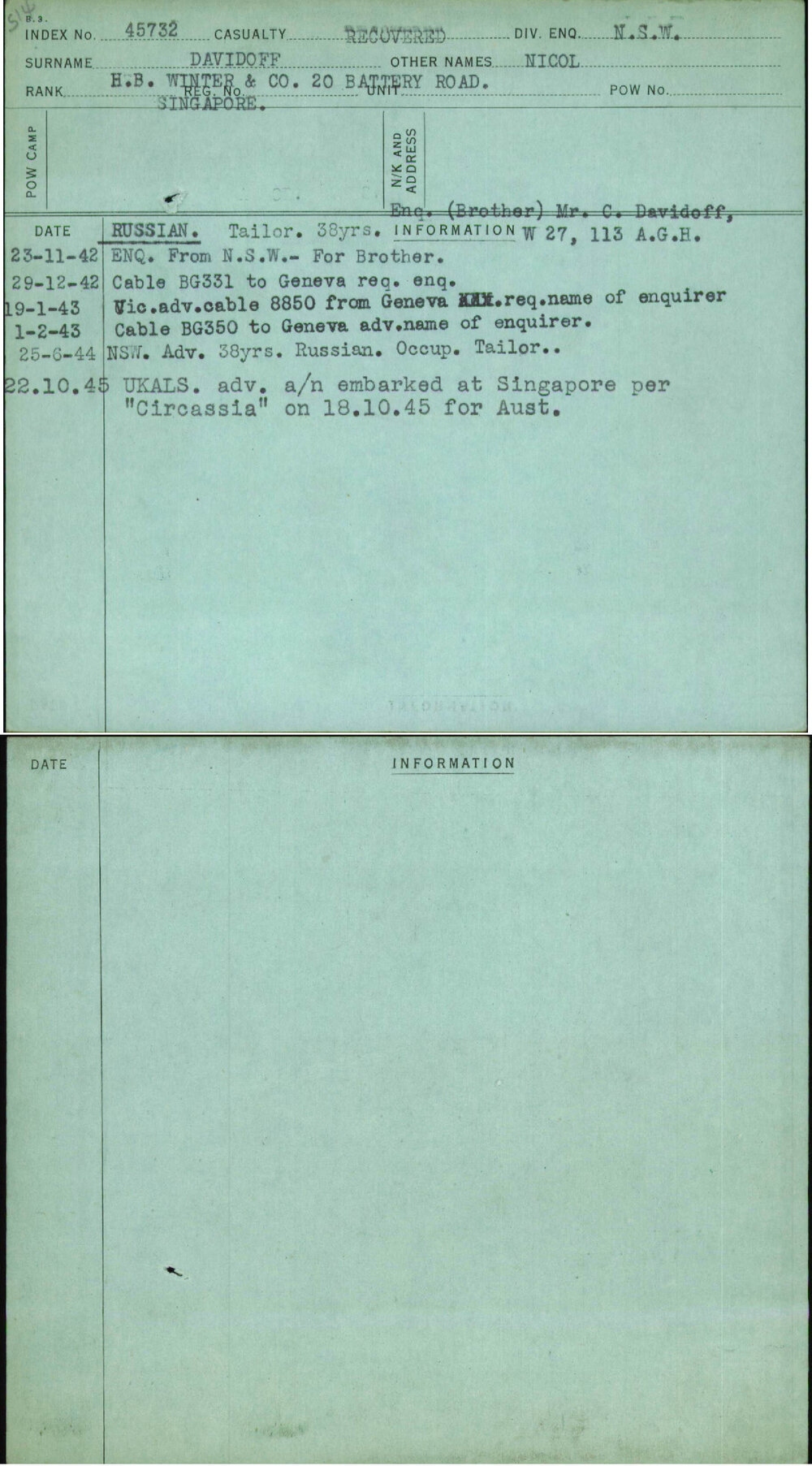 Davidoff, Nicol, [No Service Number]