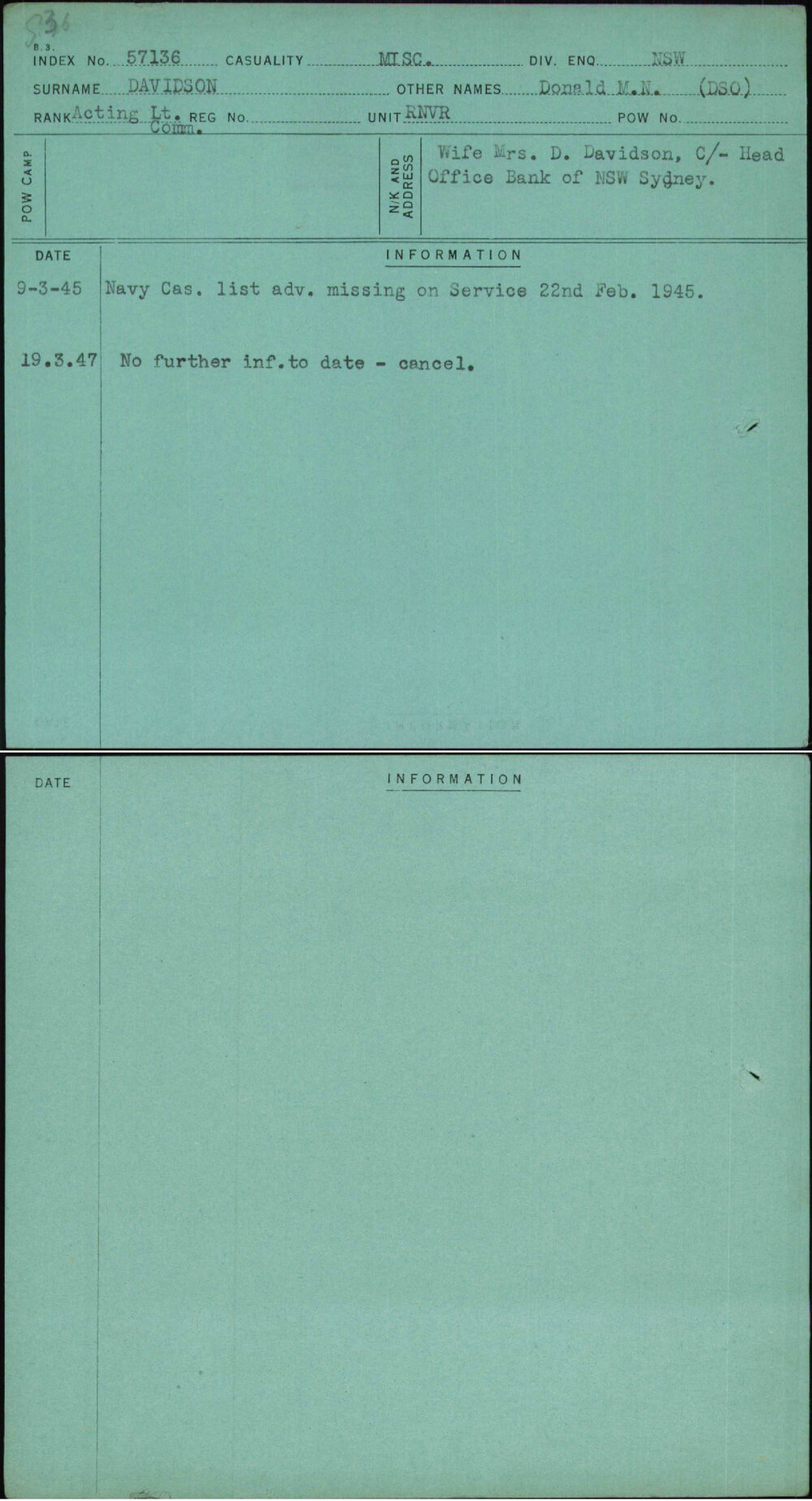 Davidson, Donald M N (Dso), [No Service Number]