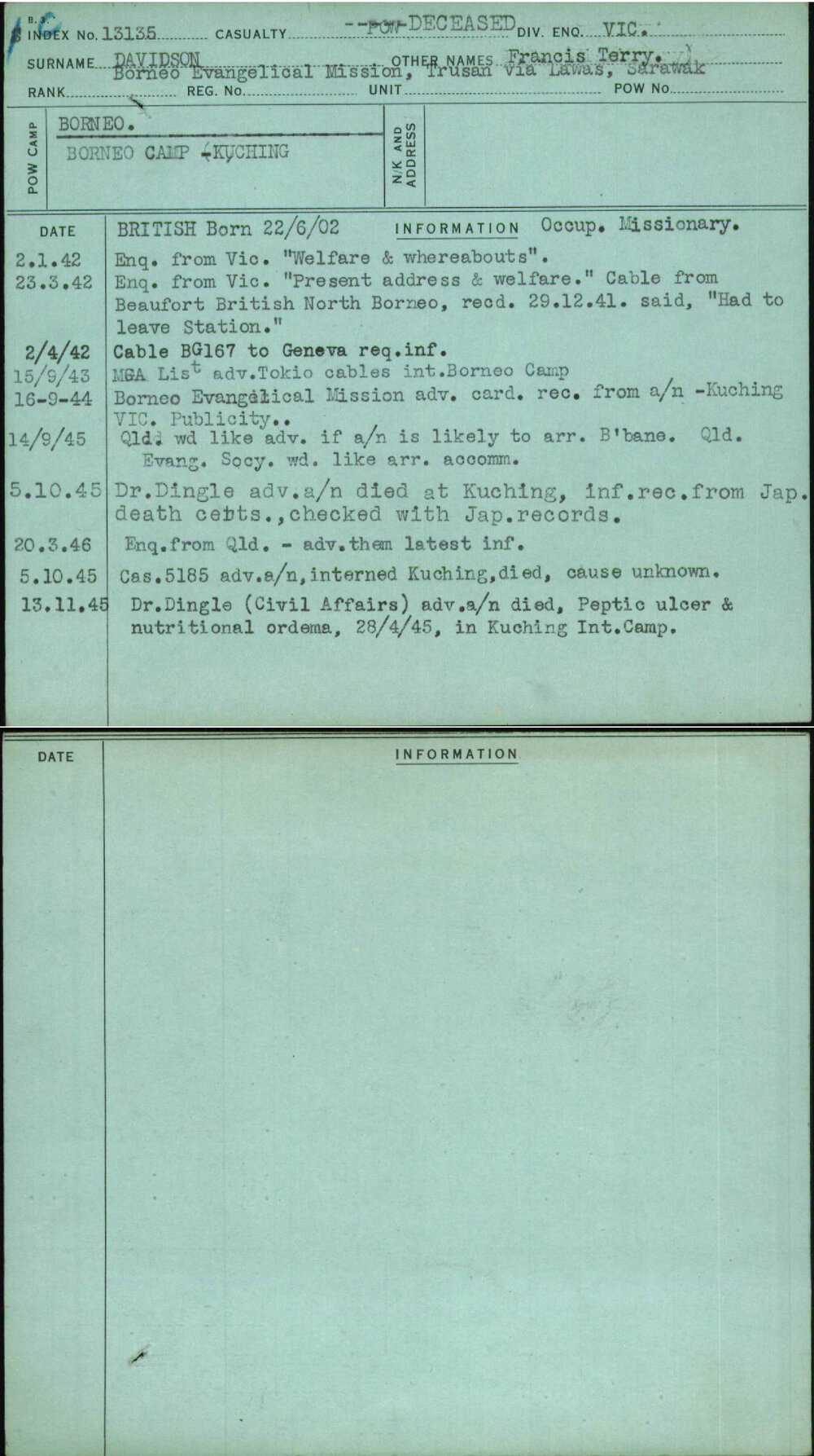 Davidson, Francis Terry, [No Service Number]