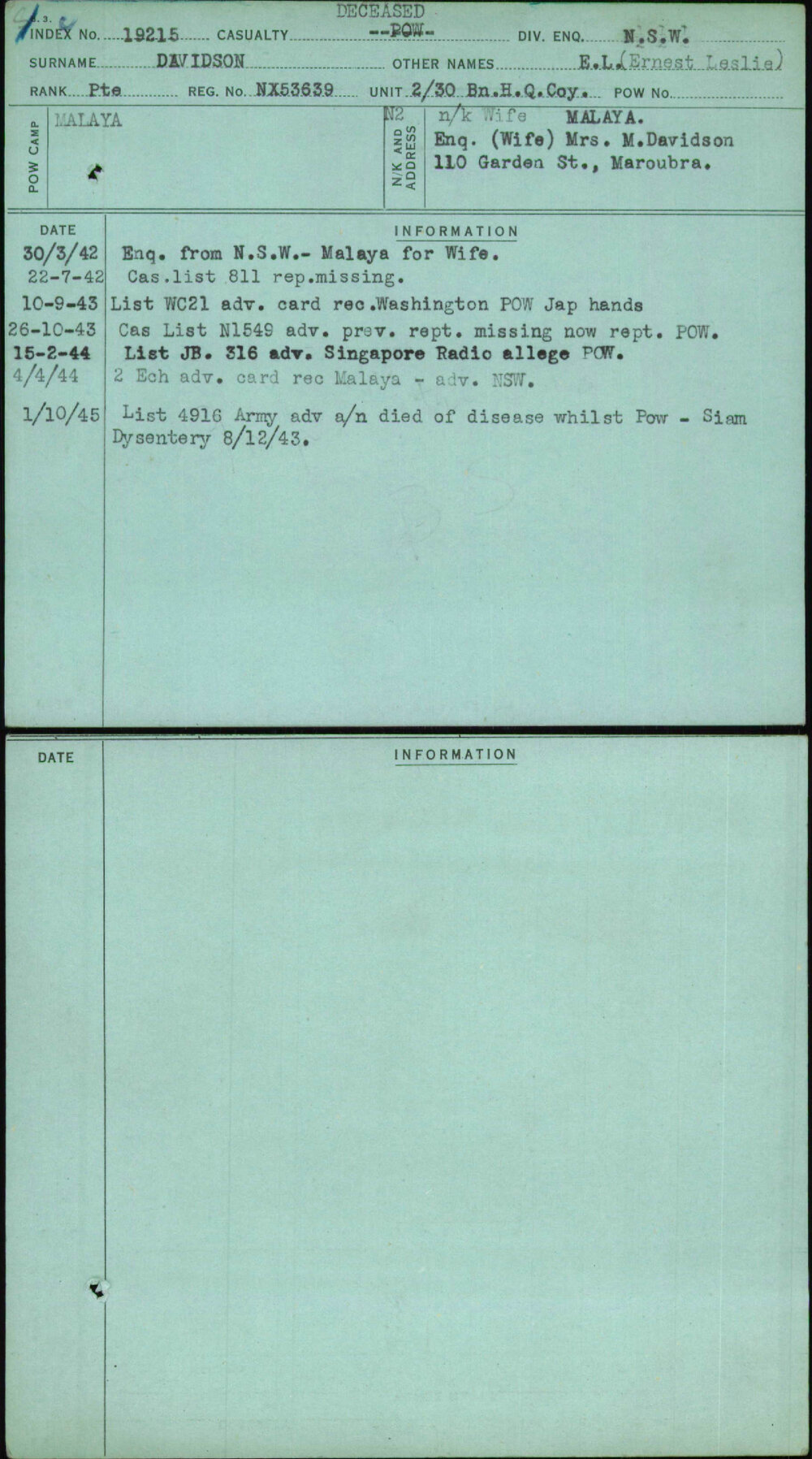 Davidson, E L (Ernest Leslie), NX53639