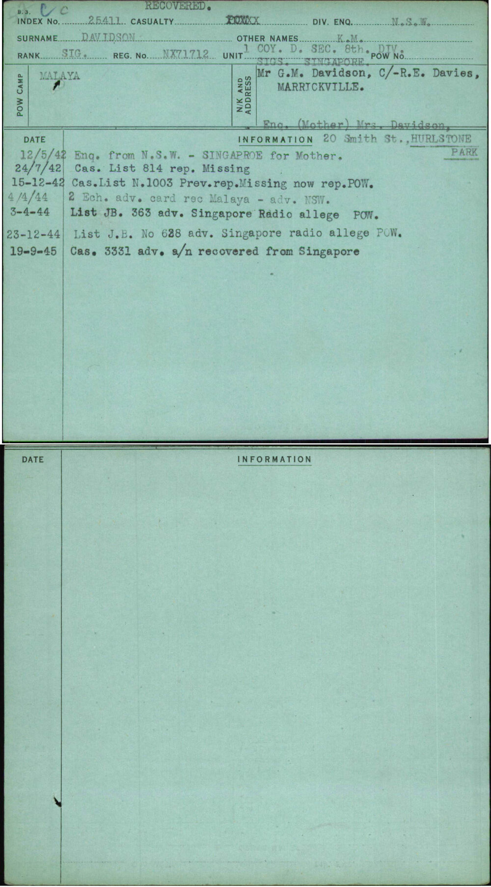 Davidson, K M, NX71712