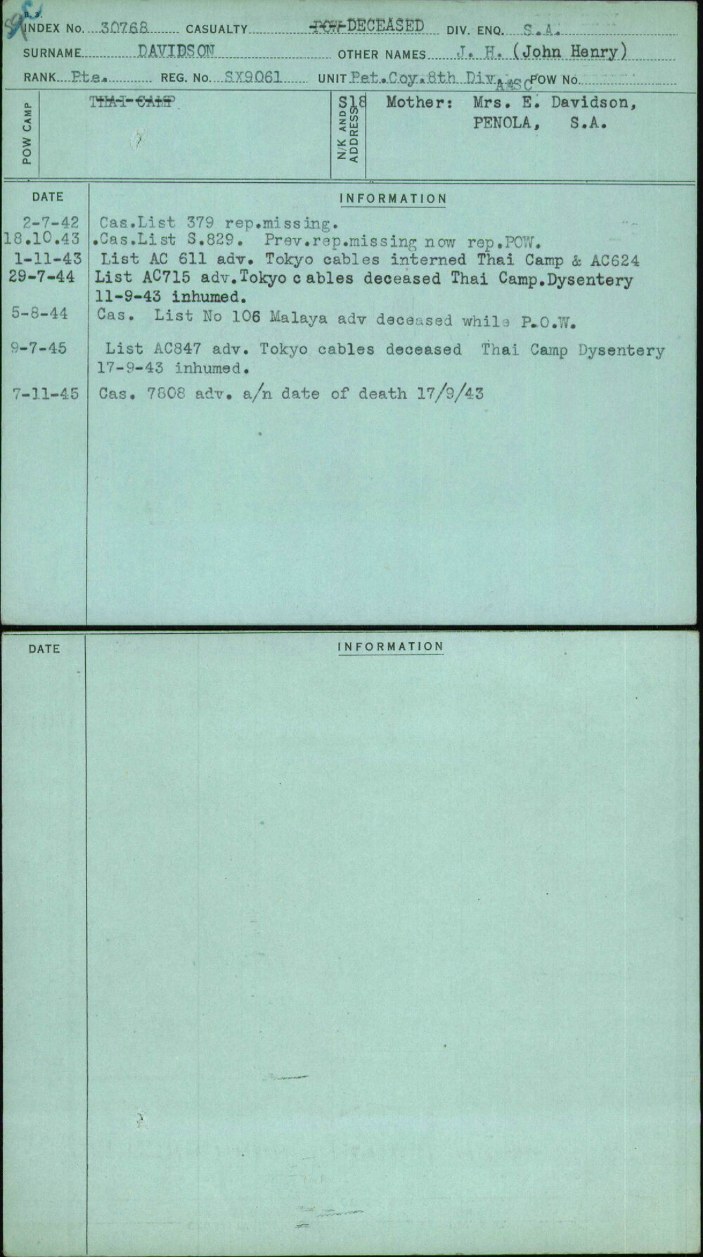 Davidson, J H (John Henry), SX9061