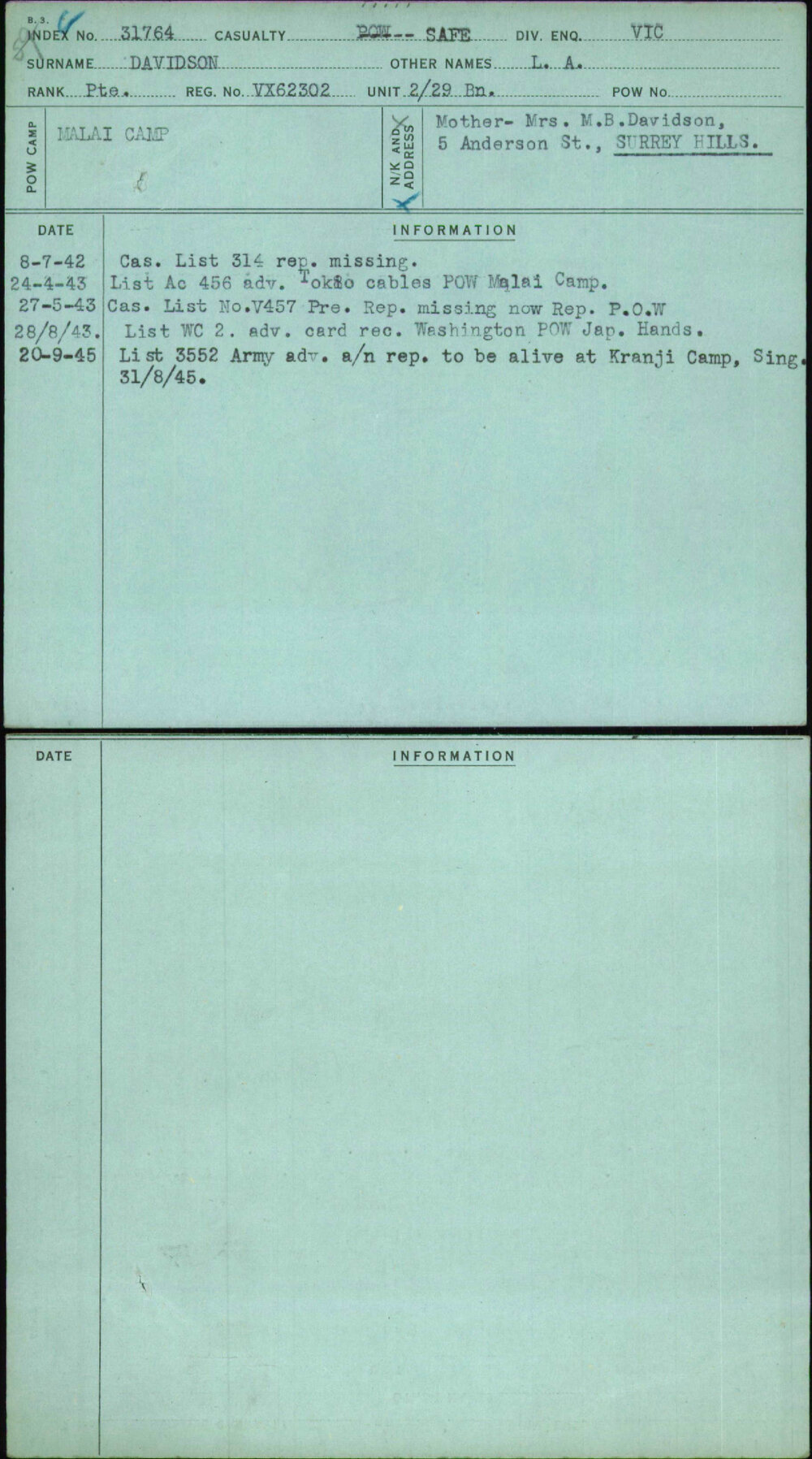 Davidson, L A, VX62302