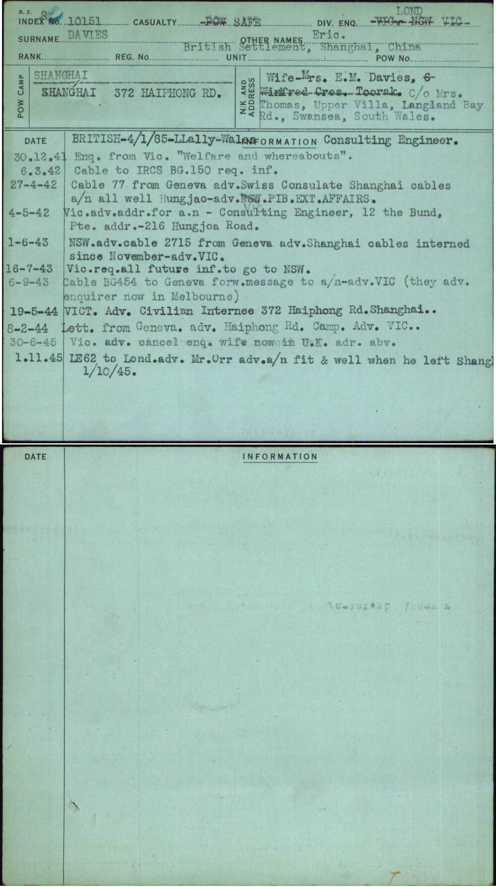 Davies, Eric, British Settlement Shanghai China