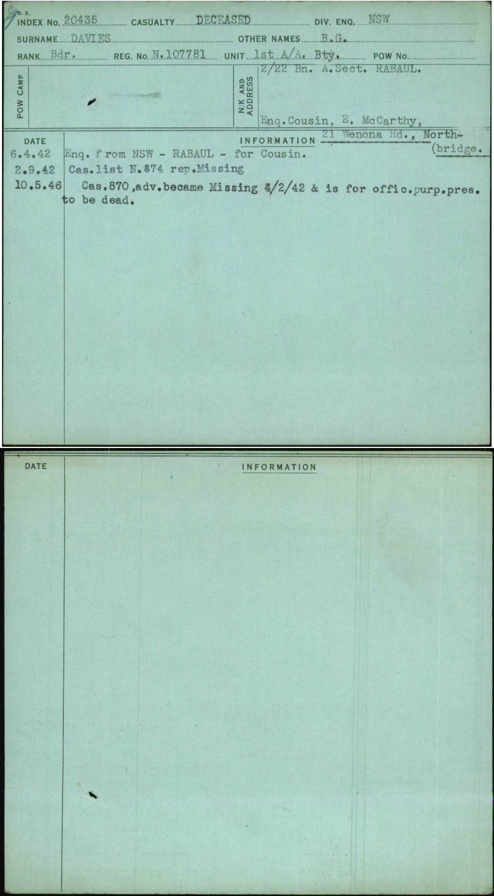 Davies, B G, N107781