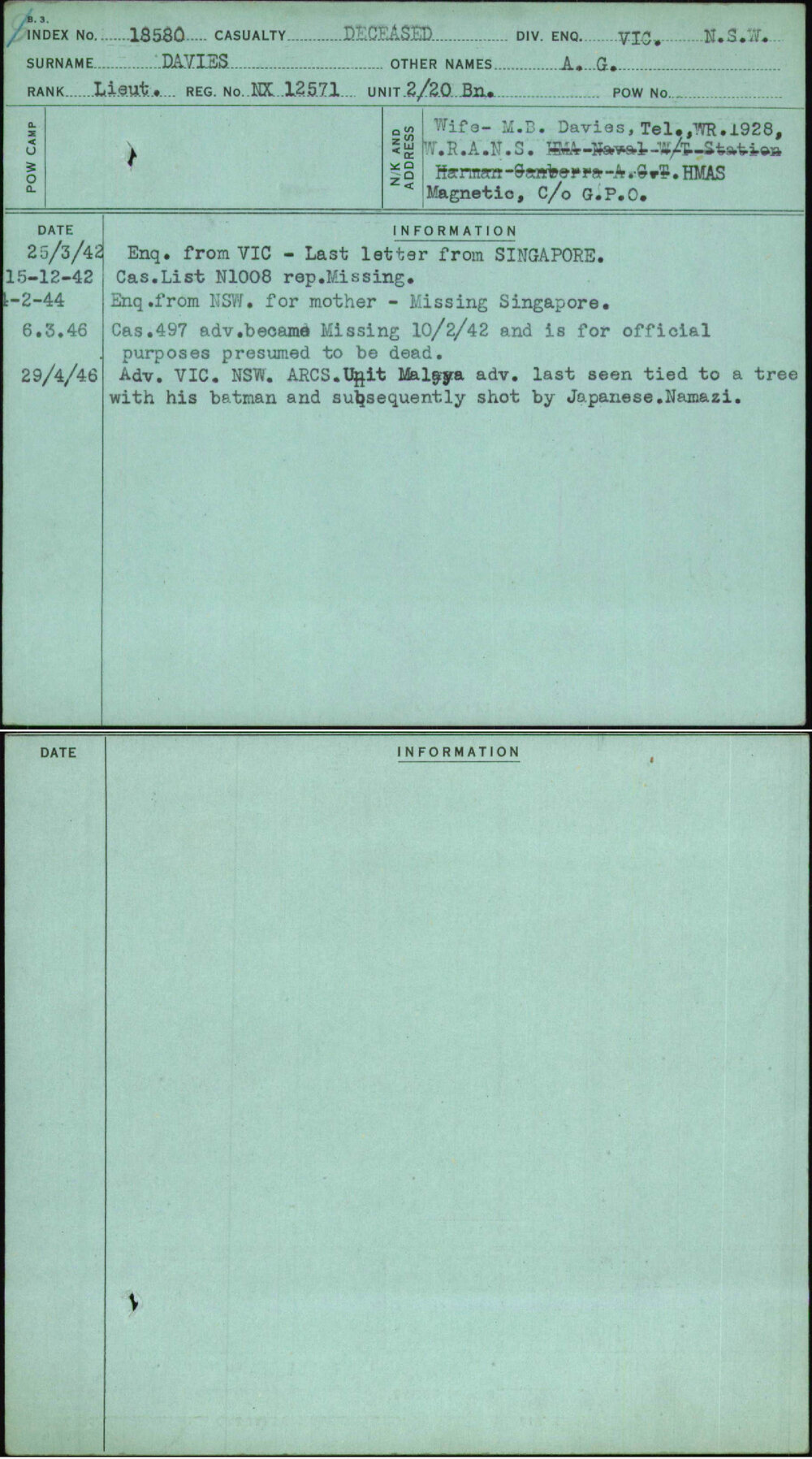 Davies, A G, NX12571