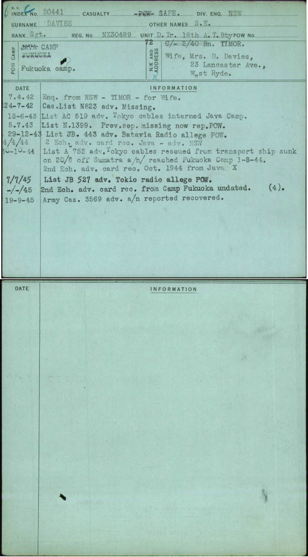 Davies, S E, NX30489